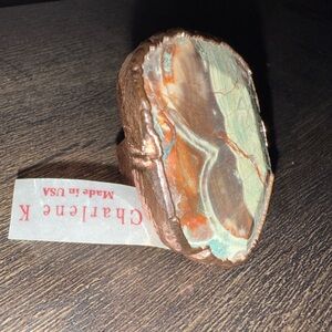 Copper and Multicolor Jasper Agate Stone Ring in Rose Gold band